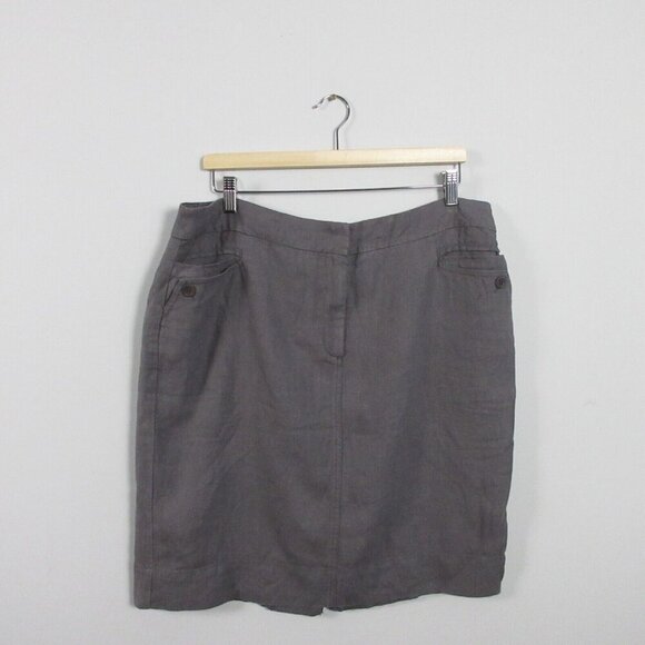 Eileen Fisher Linen Twill Pencil Mini Skirt L Gray Classic Preppy Casual 306 - Picture 2 of 12